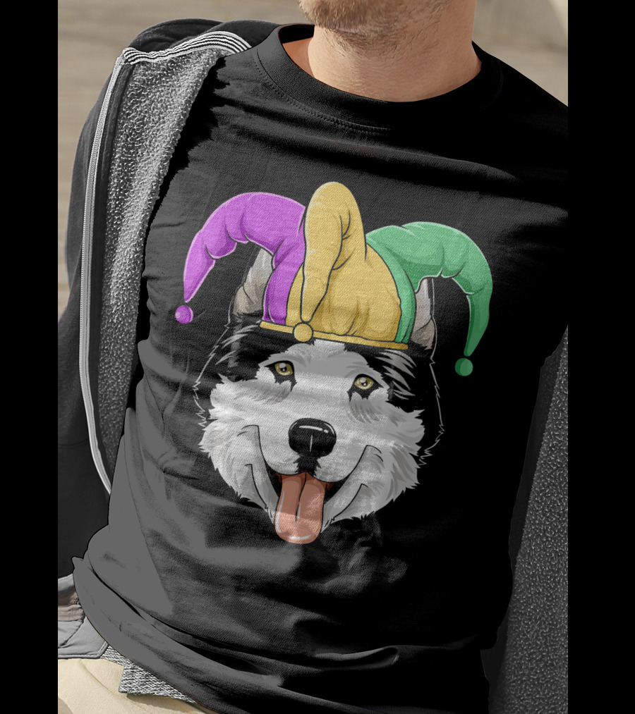 Mardi Gras Husky With Carnival Jester Hat T-Shirt