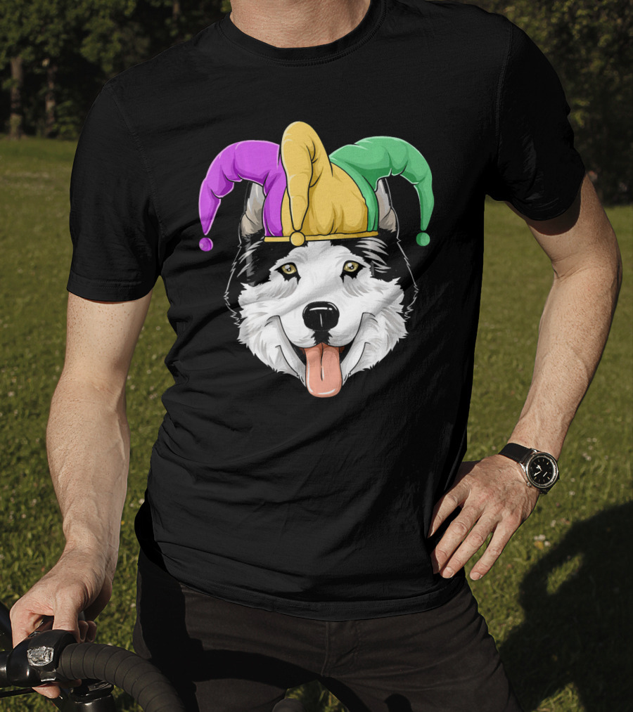 Mardi Gras Husky With Carnival Jester Hat T-Shirt