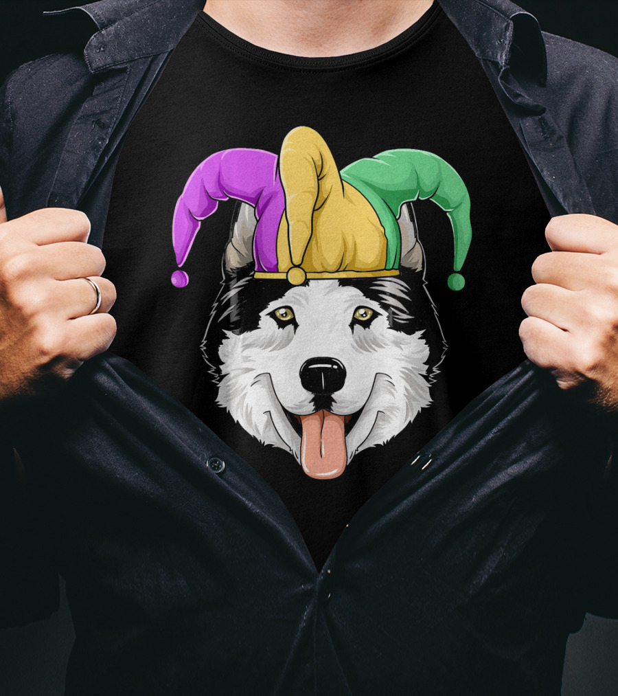 Mardi Gras Husky With Carnival Jester Hat T-Shirt