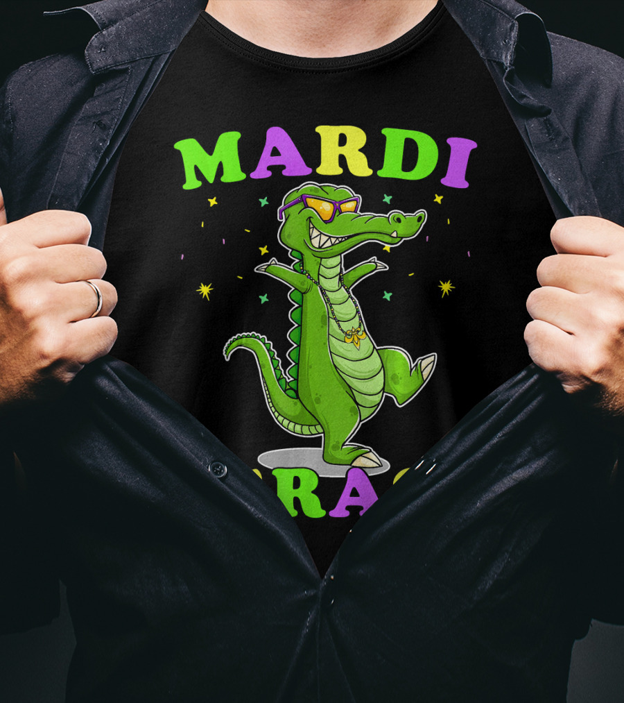 Mardi Gras Alligator Party With Sunglasses And Beads T-Shirt
