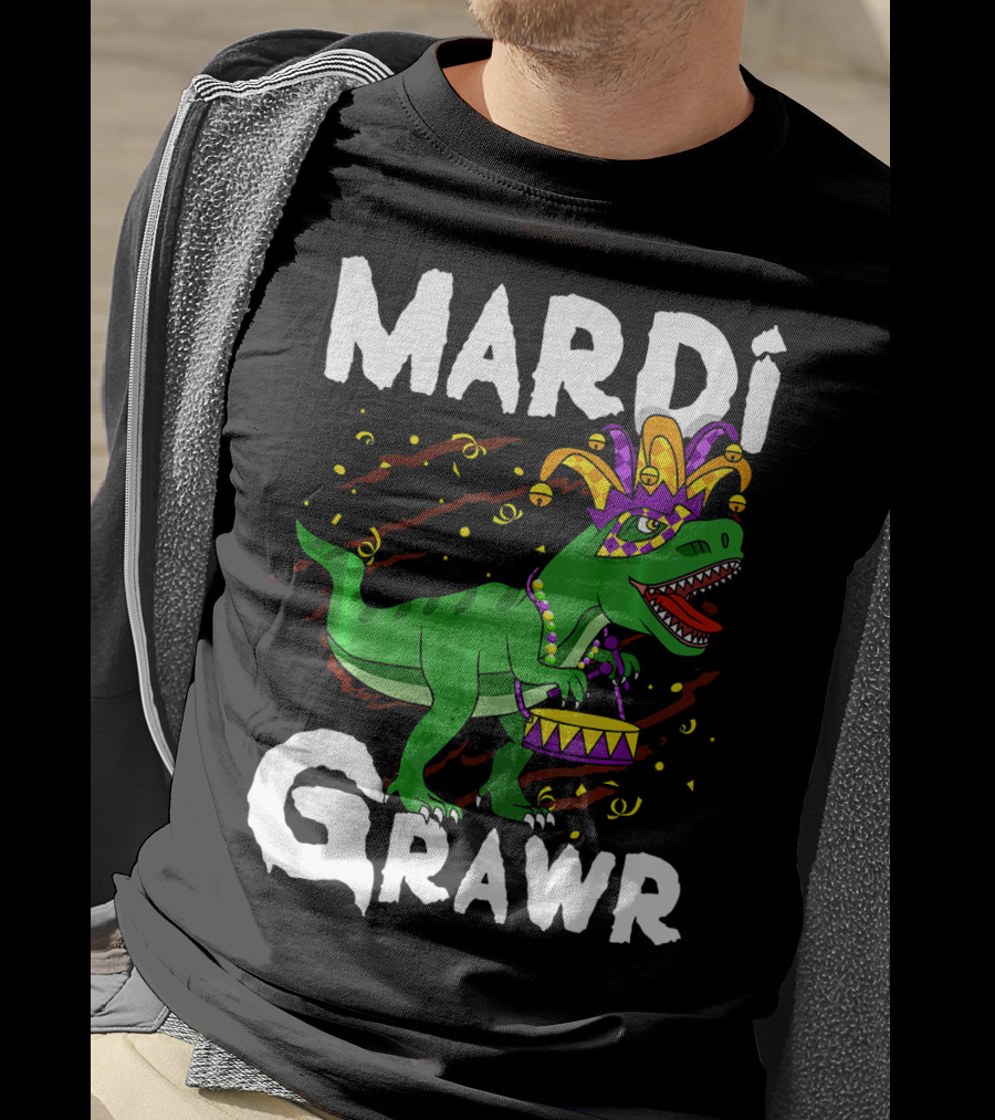 Mardi Grawr Rex Dinos Funny Mardi Gras T-Rex Jester Hat T-Shirt