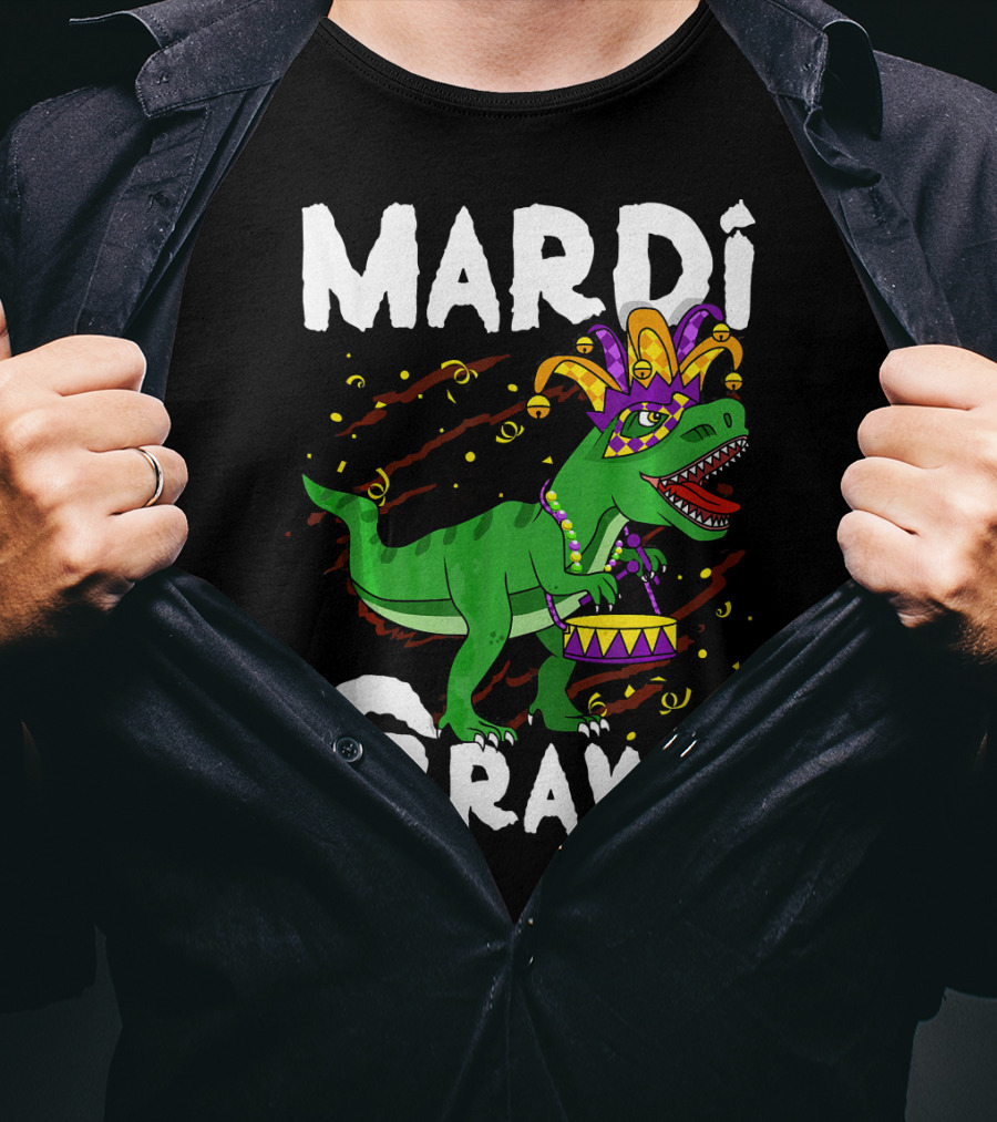 Mardi Grawr Rex Dinos Funny Mardi Gras T-Rex Jester Hat T-Shirt