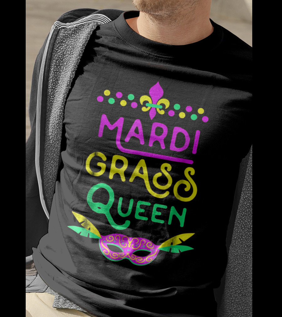 Mardi Gras Queen Mask Costume Party Funny Fleur-de-Lis T-Shirt