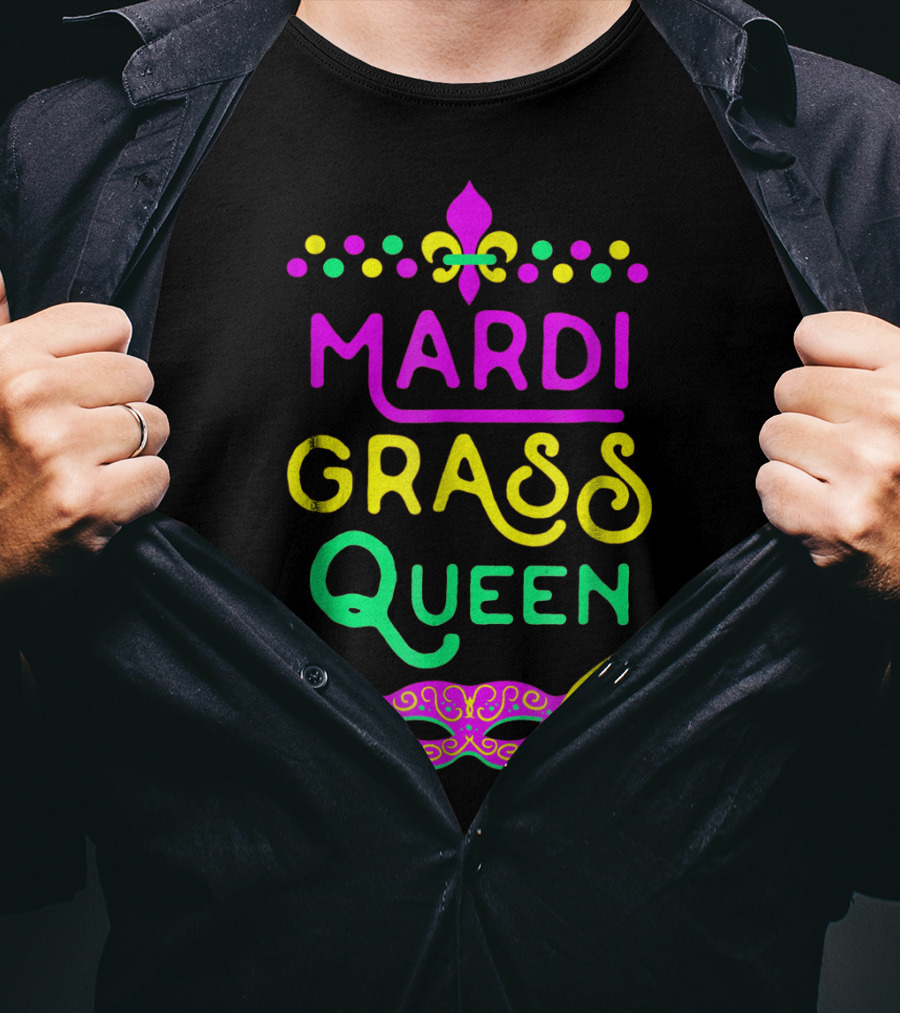 Mardi Gras Queen Mask Costume Party Funny Fleur-de-Lis T-Shirt