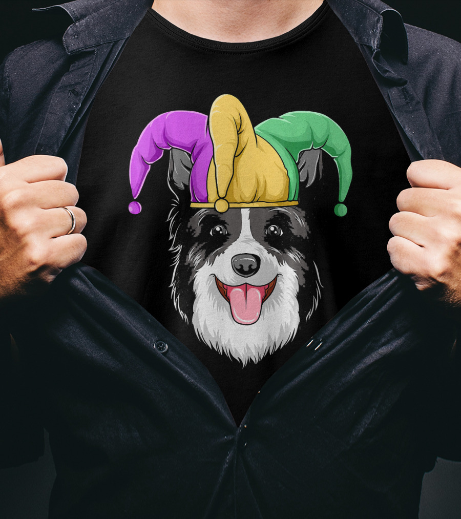 Mardi Gras Jester Hat Collie Carnival T-Shirt