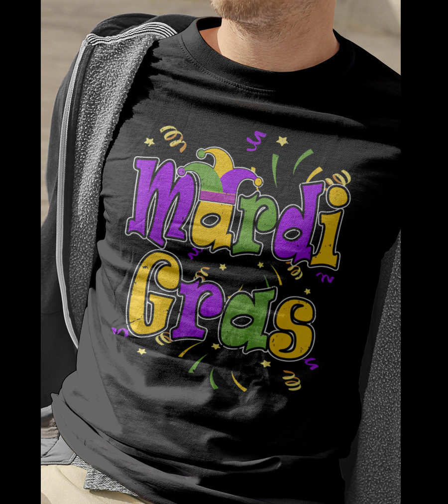 Mardi Gras Colorful Celebration Letters And Decorations T-Shirt