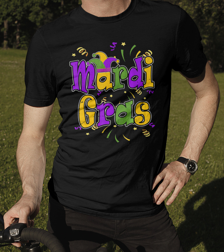 Mardi Gras Colorful Celebration Letters And Decorations T-Shirt