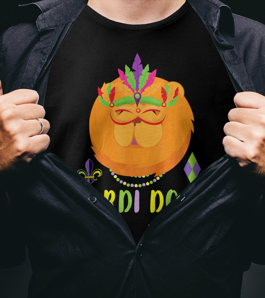 Mardi Dogs Chow Chow Costume With Beads And Mardi Gras Mask T-Shirt