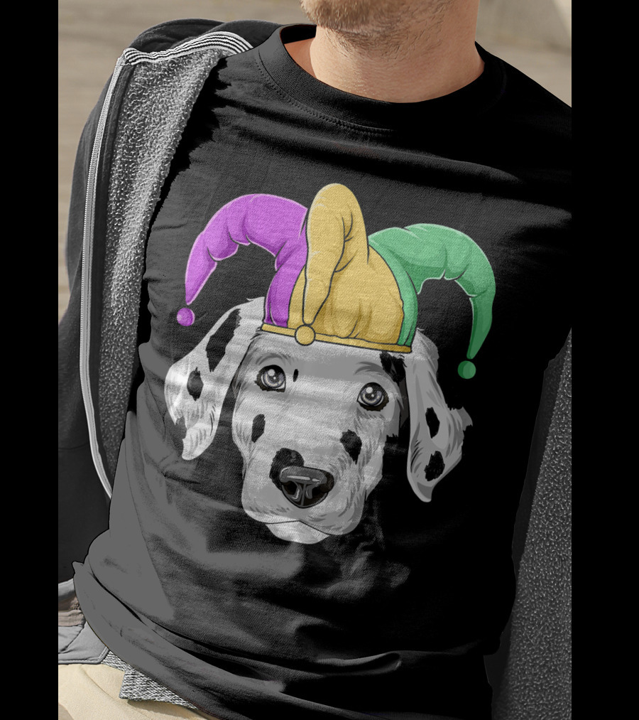 Mardi Gras Dalmatian Jester Hat Carnival Costume T-Shirt