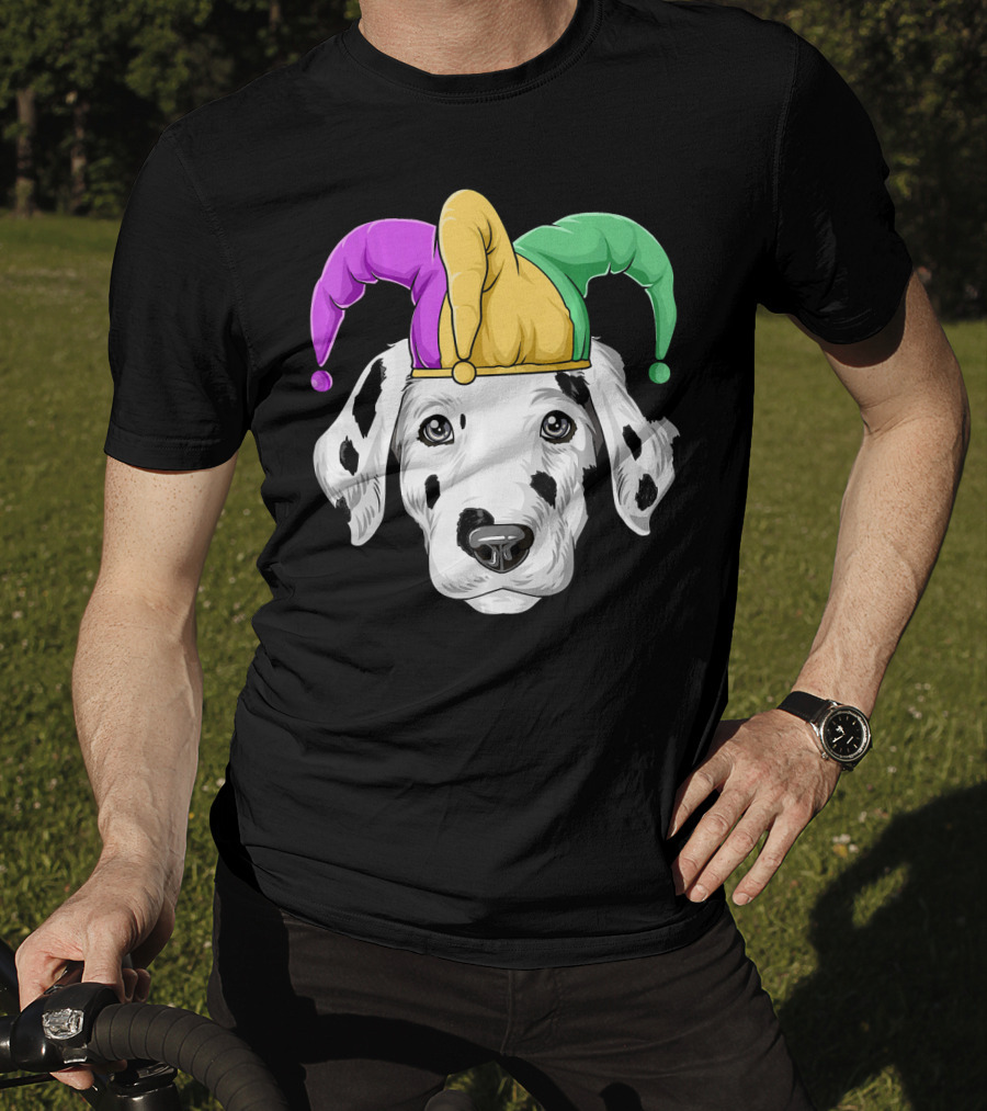 Mardi Gras Dalmatian Jester Hat Carnival Costume T-Shirt