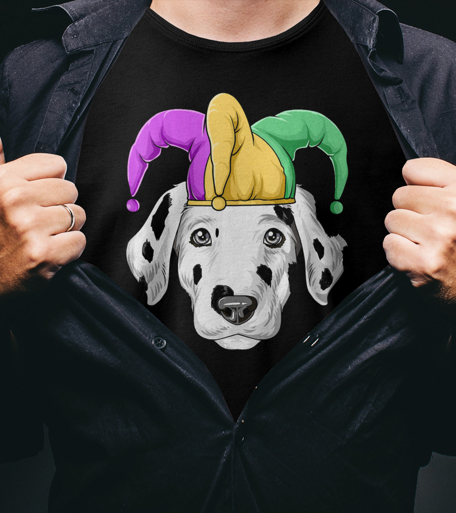 Mardi Gras Dalmatian Jester Hat Carnival Costume T-Shirt