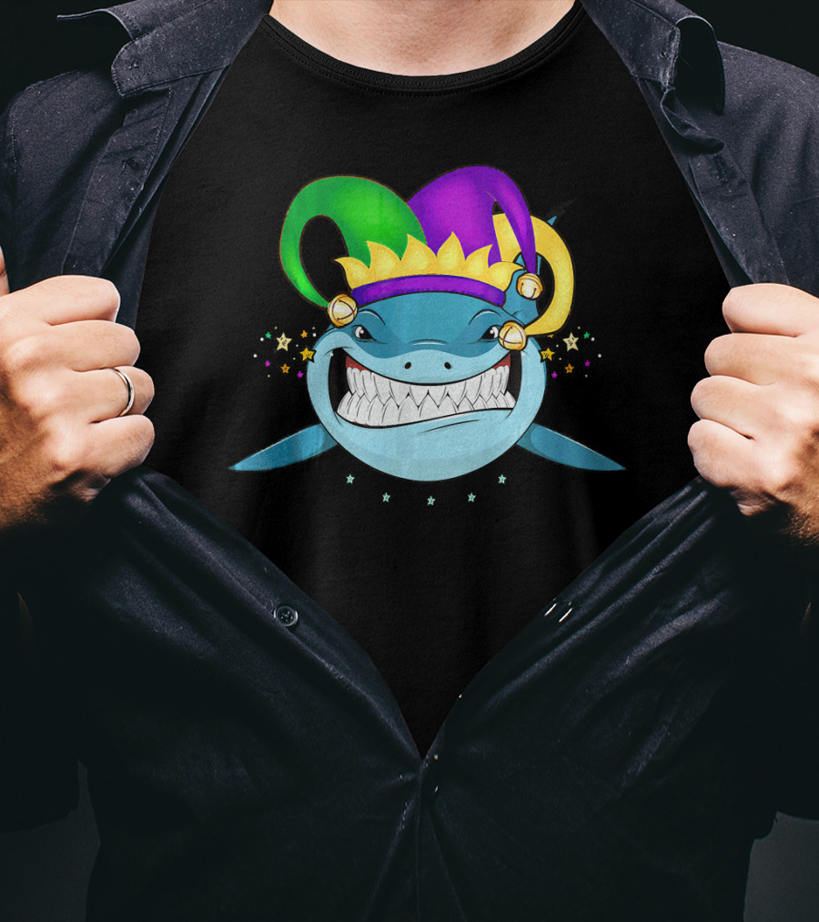 Shark Mardi Gras Jester Hat Festival For Boys And Girls T-Shirt