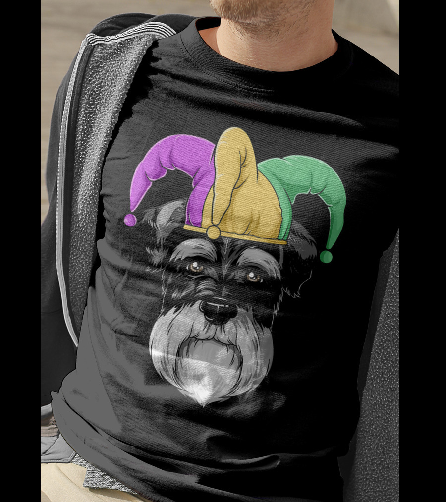 Mardi Gras Schnauzer Jester Carnival Hat Party T-Shirt