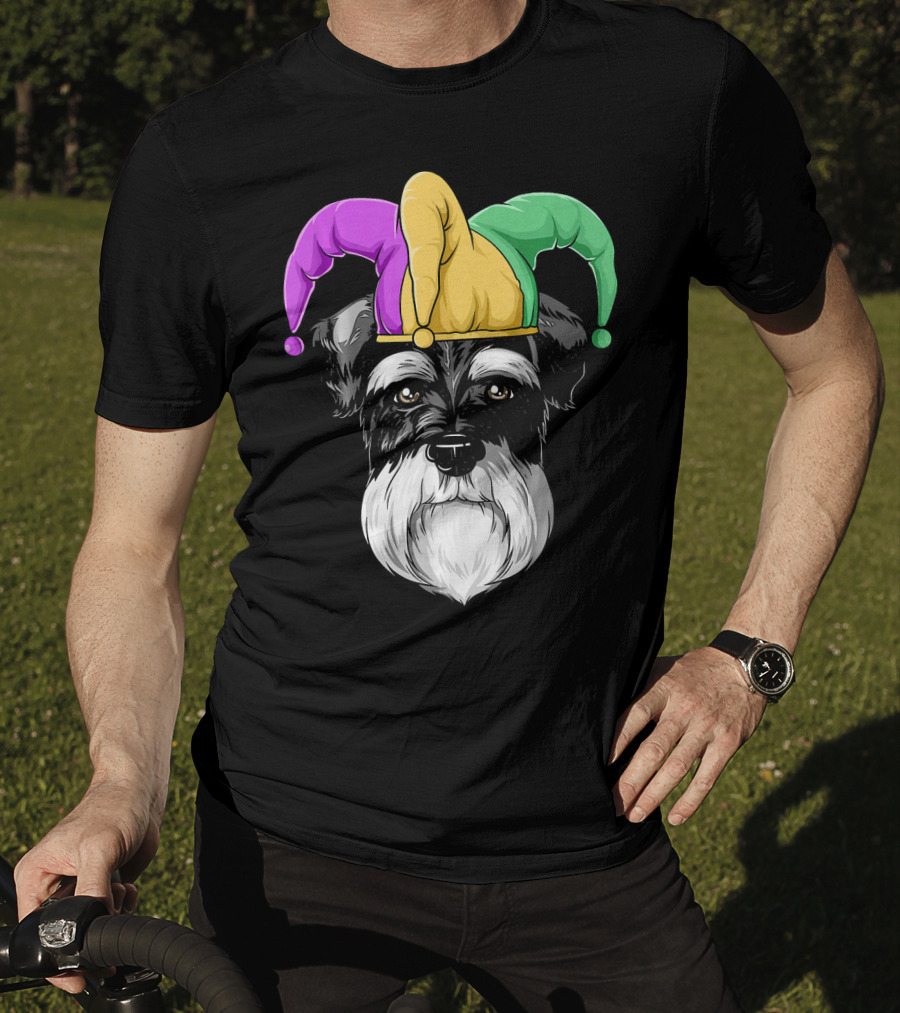 Mardi Gras Schnauzer Jester Carnival Hat Party T-Shirt
