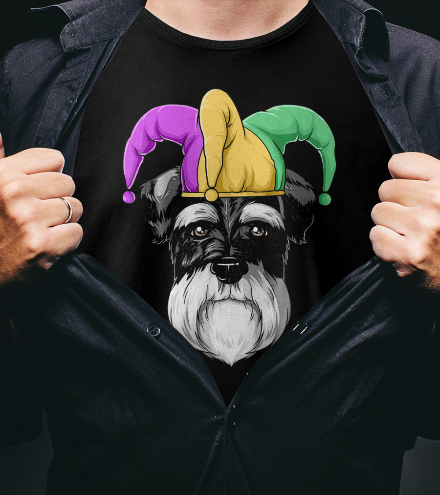 Mardi Gras Schnauzer Jester Carnival Hat Party T-Shirt