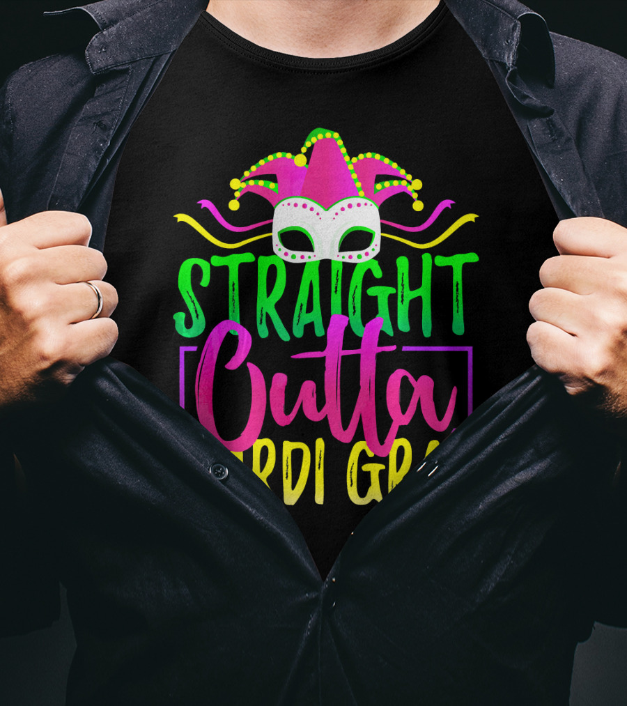Straight Outta Mardi Gras New Orleans Jester Mask T-Shirt