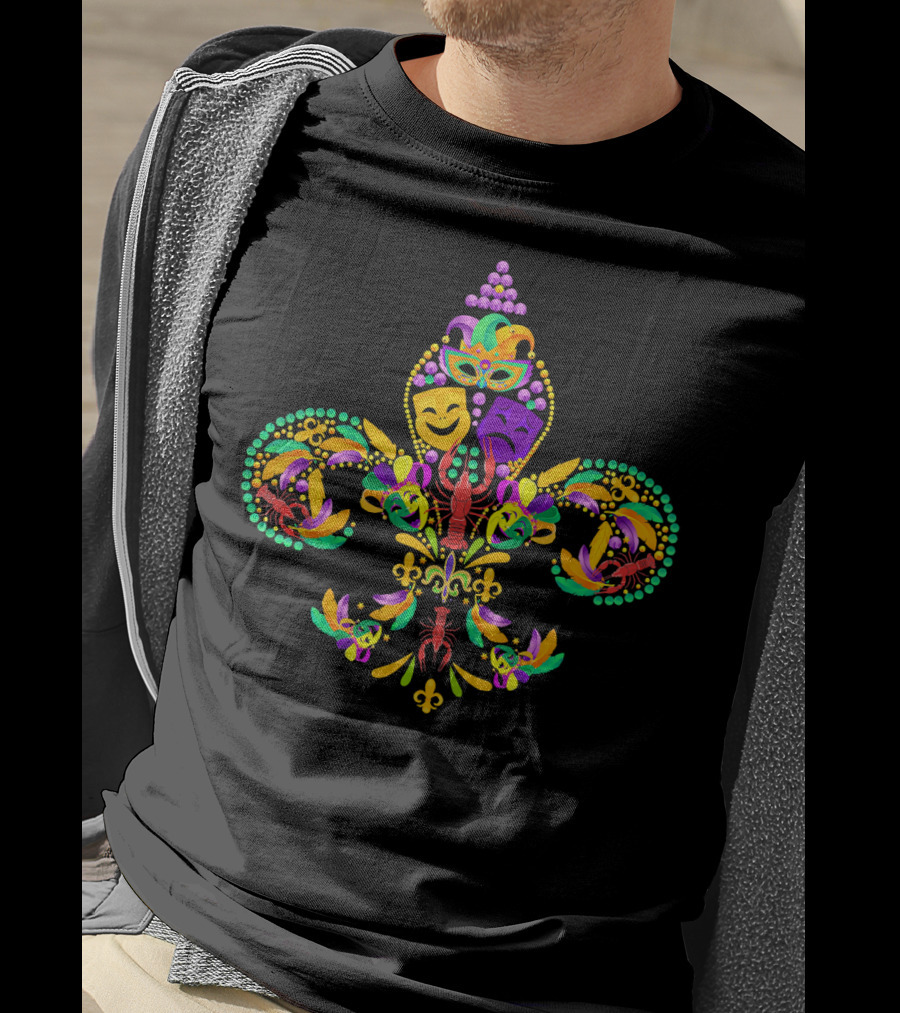 Fleur De Lis Mardi Gras Mask New Orleans Comedy Tragedy T-Shirt
