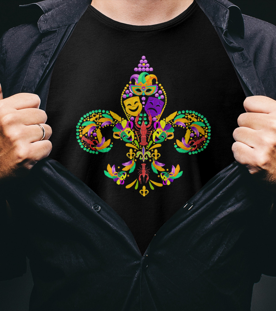 Fleur De Lis Mardi Gras Mask New Orleans Comedy Tragedy T-Shirt
