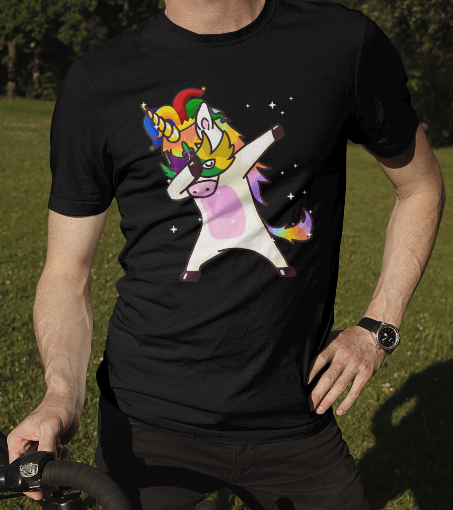 Mardi Gras Dabbing Unicorn Jester Mask Party T-Shirt