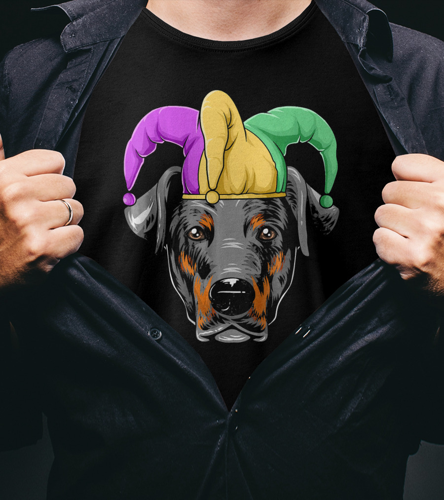 Mardi Gras Doberman Jester Hat Carnival Doberma T-Shirt