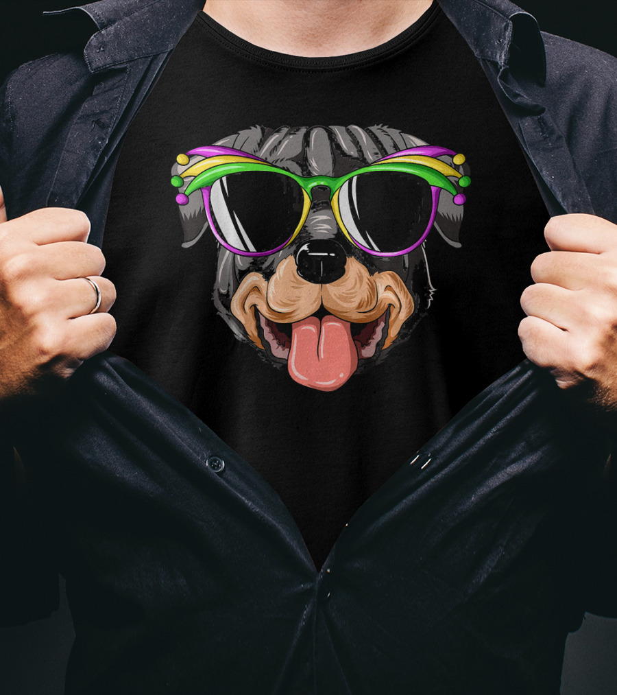 Rottweiler Mardi Gras Carnival Mask Sunglasses Rottweiler T-Shirt
