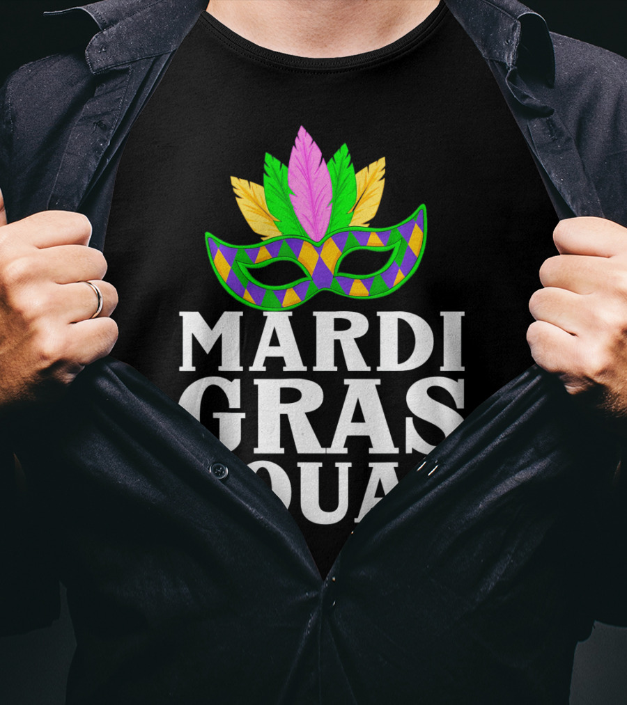 Mardi Gras Squad Colorful Mask And Feathers T-Shirt