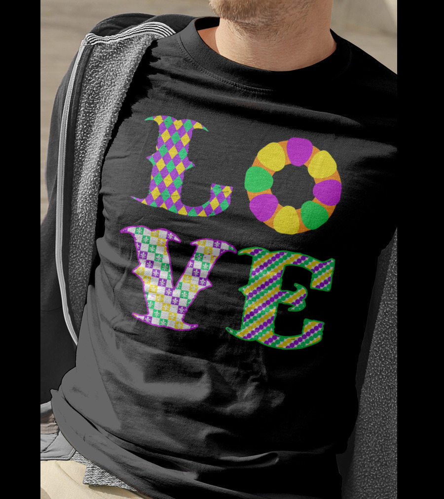 Mardi Gras Love Harlequin Pattern New Orleans T-Shirt