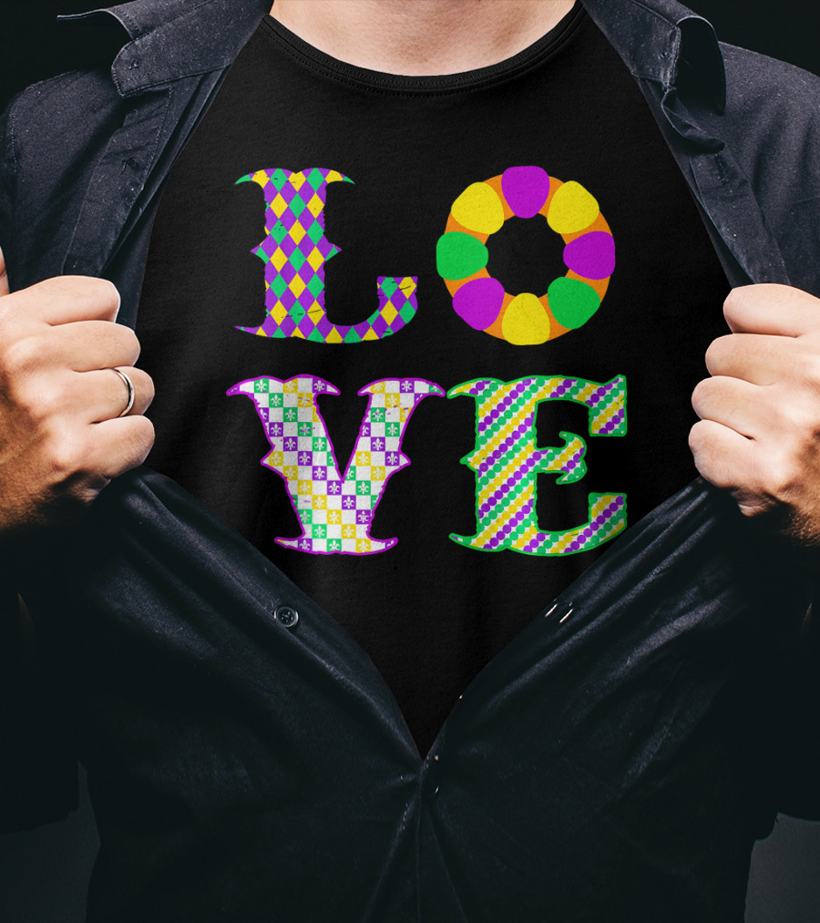 Mardi Gras Love Harlequin Pattern New Orleans T-Shirt