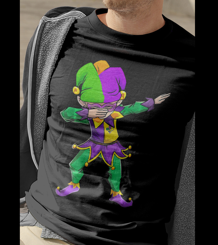 Mardi Gras Funny Dabbing Jester In Purple Green And Gold T-Shirt