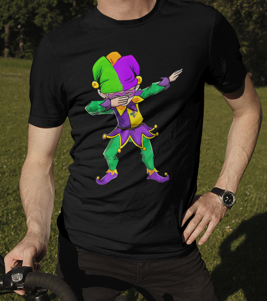 Mardi Gras Funny Dabbing Jester In Purple Green And Gold T-Shirt
