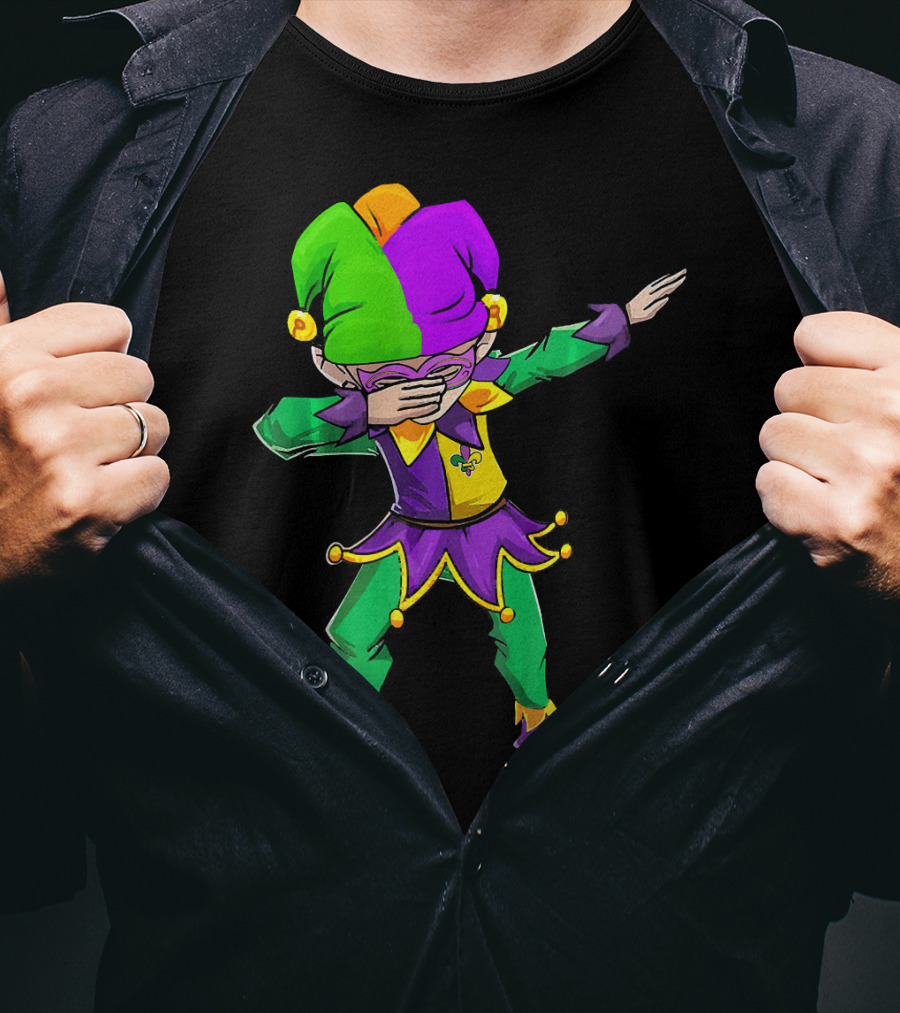 Mardi Gras Funny Dabbing Jester In Purple Green And Gold T-Shirt