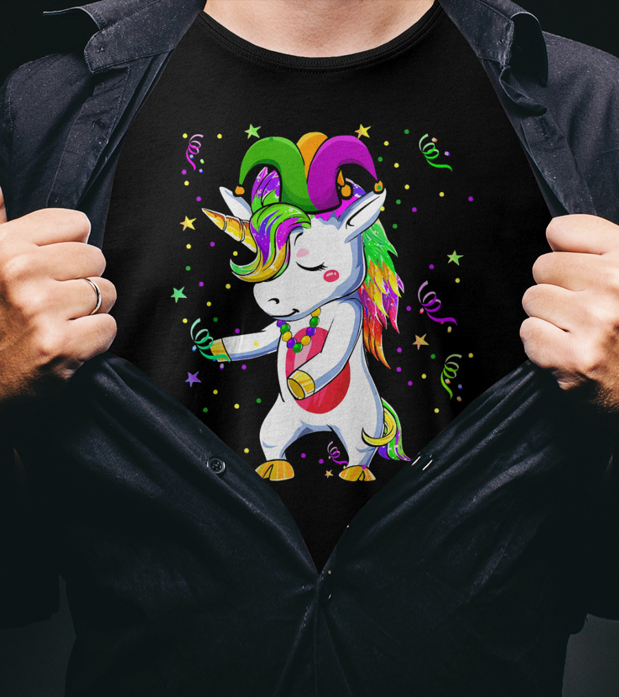 Flossing Unicorn Mardi Gras Jester Costume Dance T-Shirt