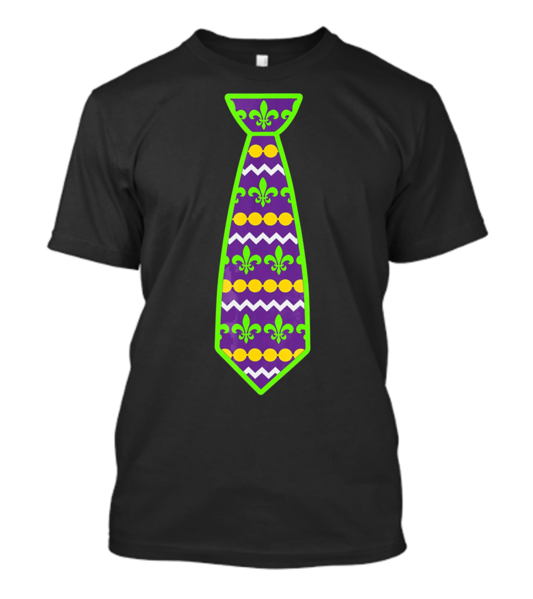 Mardi Gras Tie Fleur-de-Lis Pattern Purple Green Gold T-Shirt