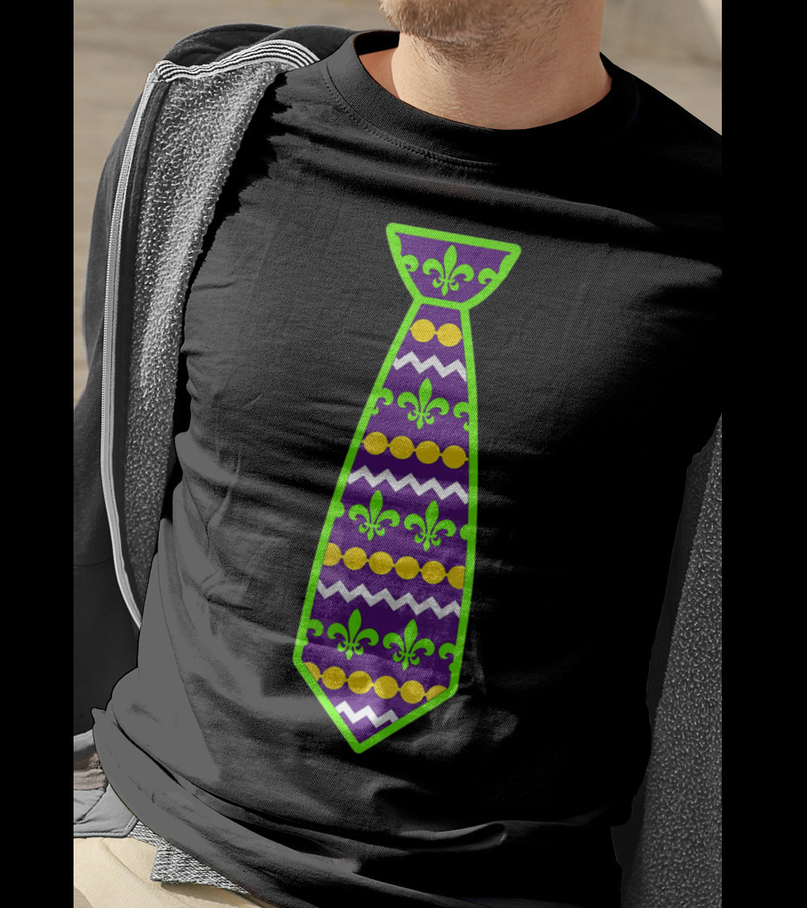 Mardi Gras Tie Fleur-de-Lis Pattern Purple Green Gold T-Shirt