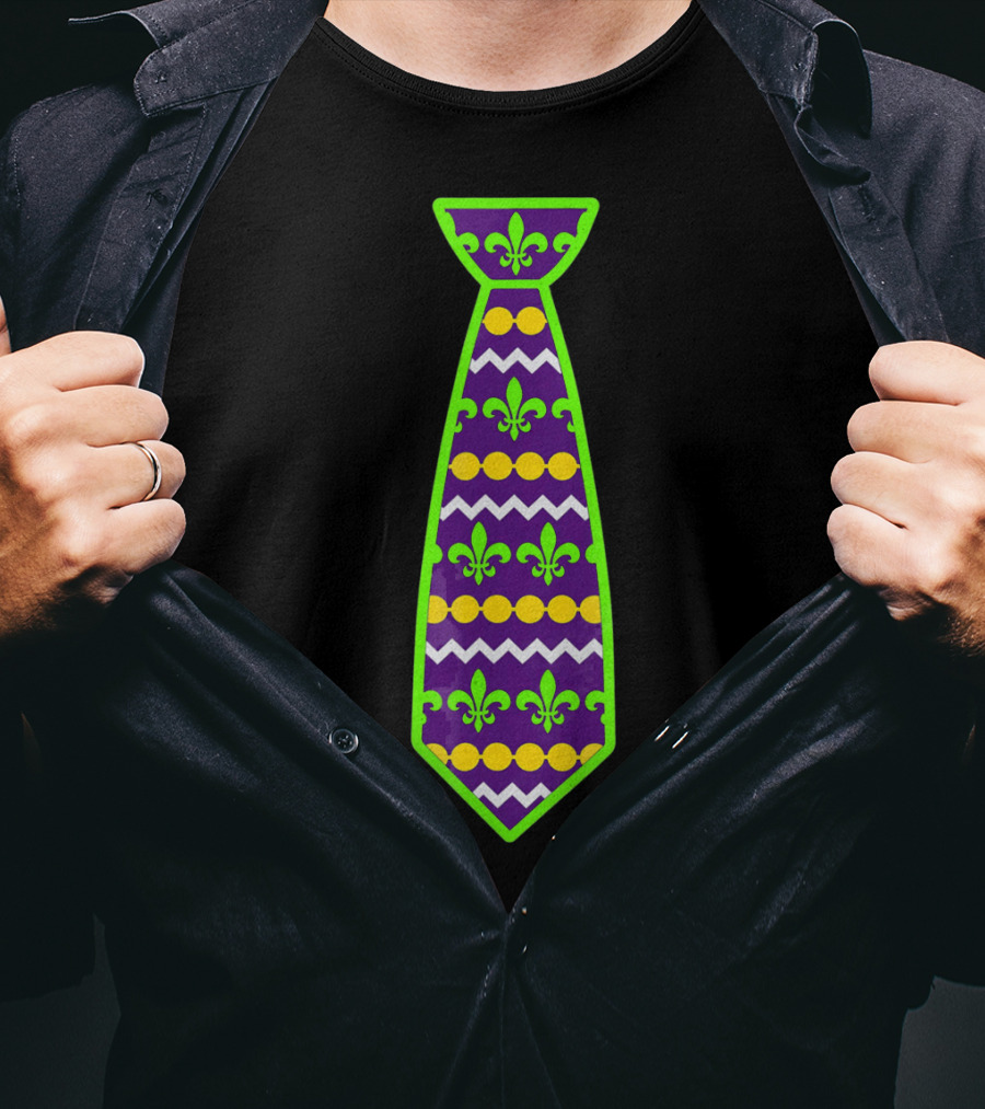 Mardi Gras Tie Fleur-de-Lis Pattern Purple Green Gold T-Shirt
