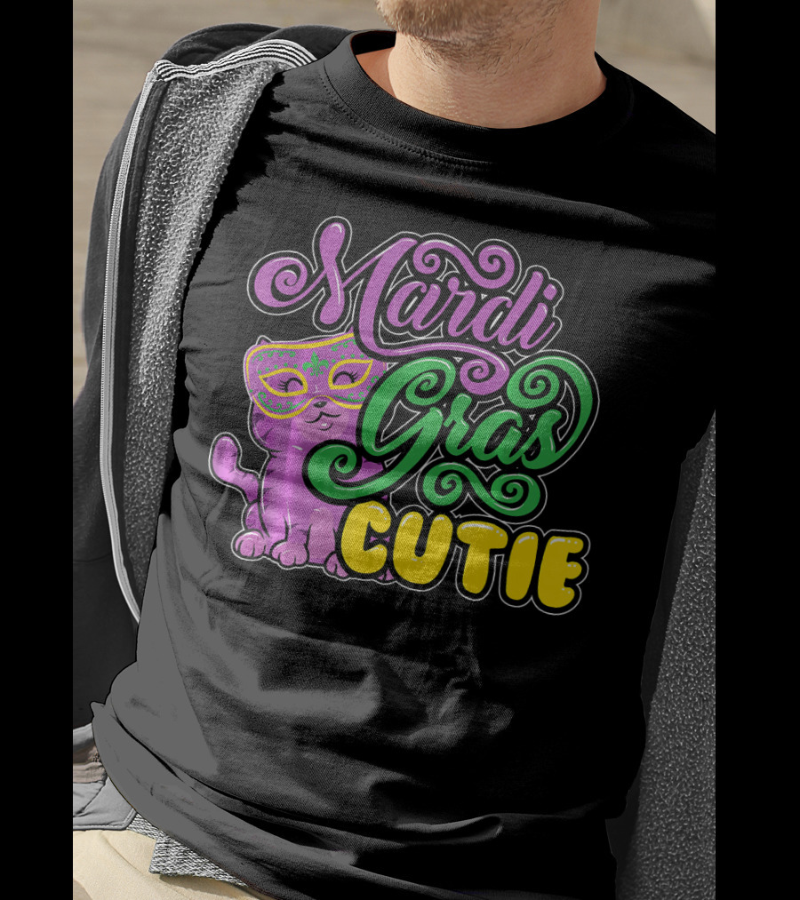 Mardi Gras Cutie Girls Parade Cute Novel Cat With Mask T-Shirt