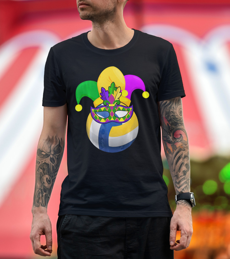 Volleyball Mardi Gras Jester Mask Carnival Ball T-Shirt