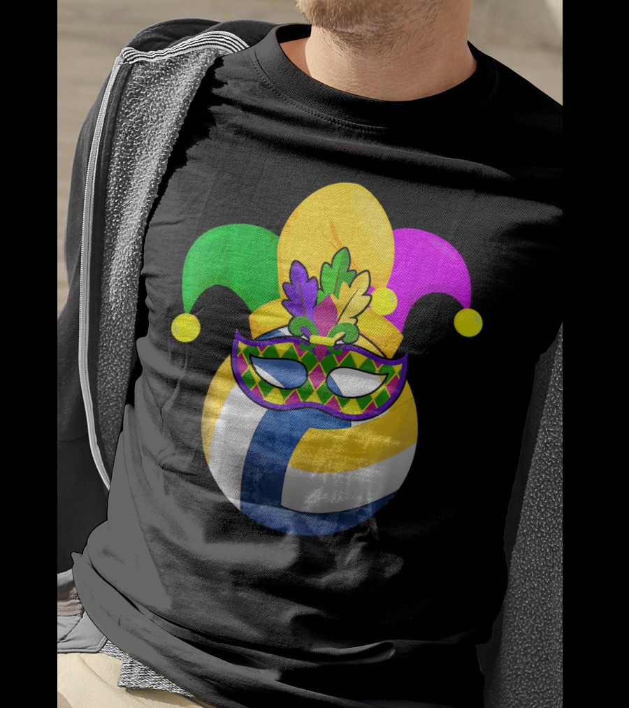 Volleyball Mardi Gras Jester Mask Carnival Ball T-Shirt