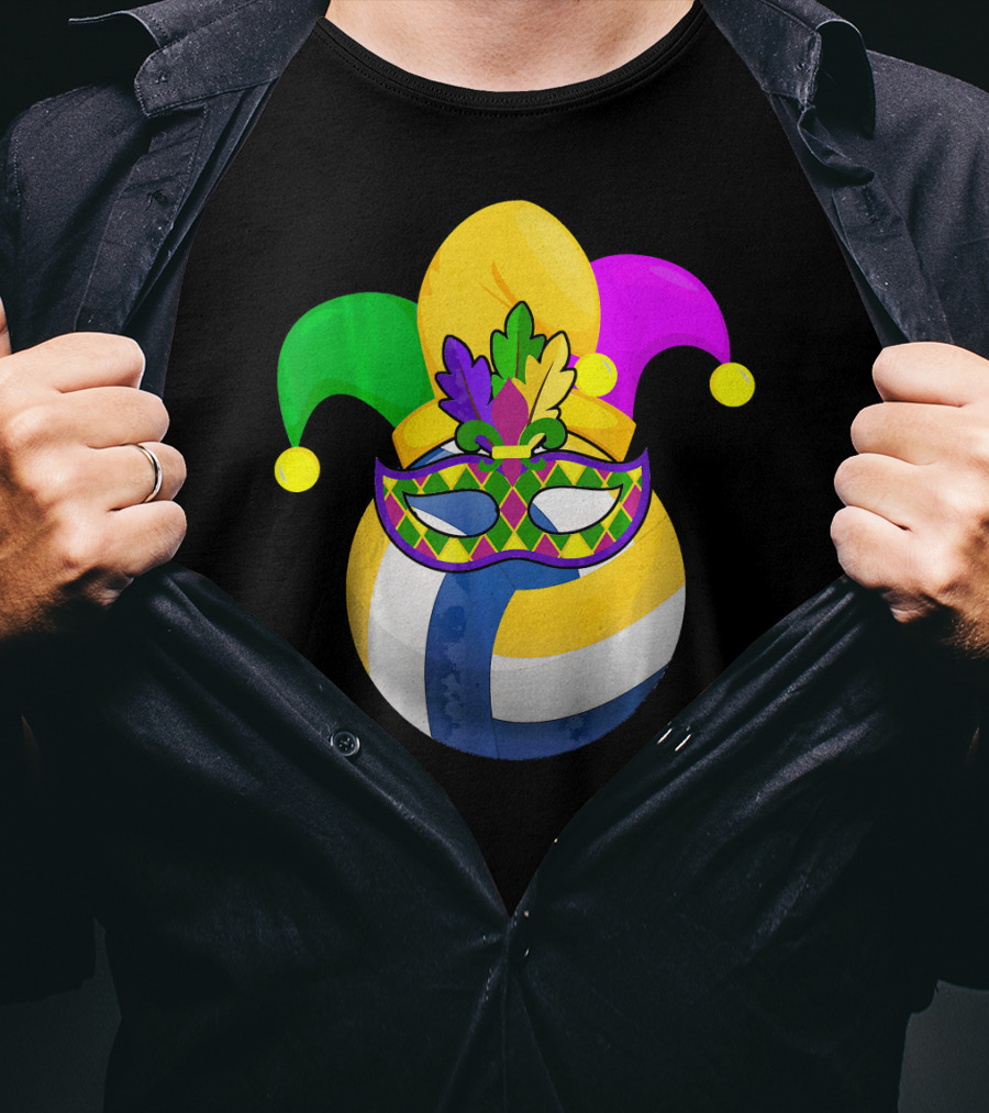 Volleyball Mardi Gras Jester Mask Carnival Ball T-Shirt