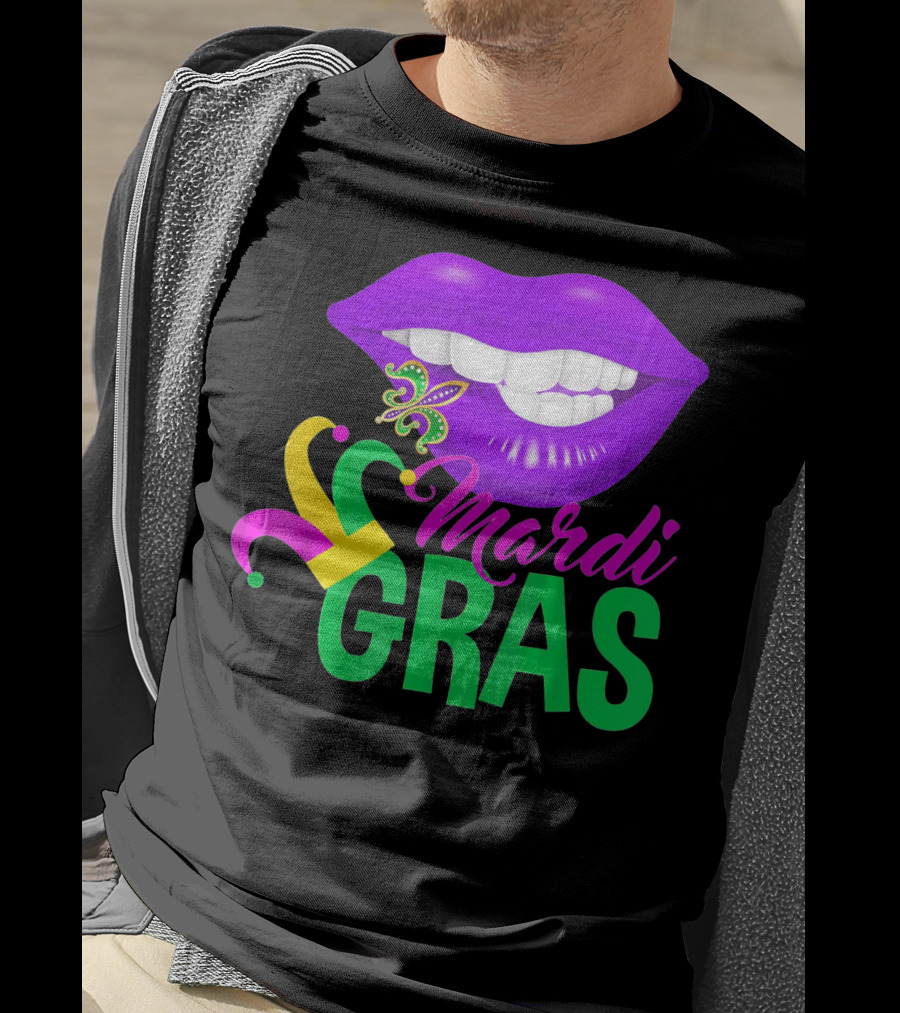 Mardi Gras Lips With Jester Hat And Fleur-de-Lis T-Shirt