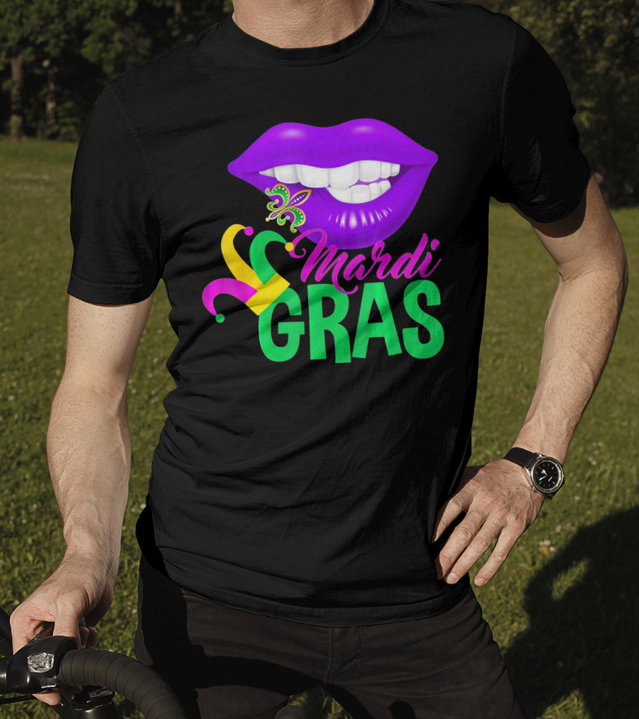 Mardi Gras Lips With Jester Hat And Fleur-de-Lis T-Shirt