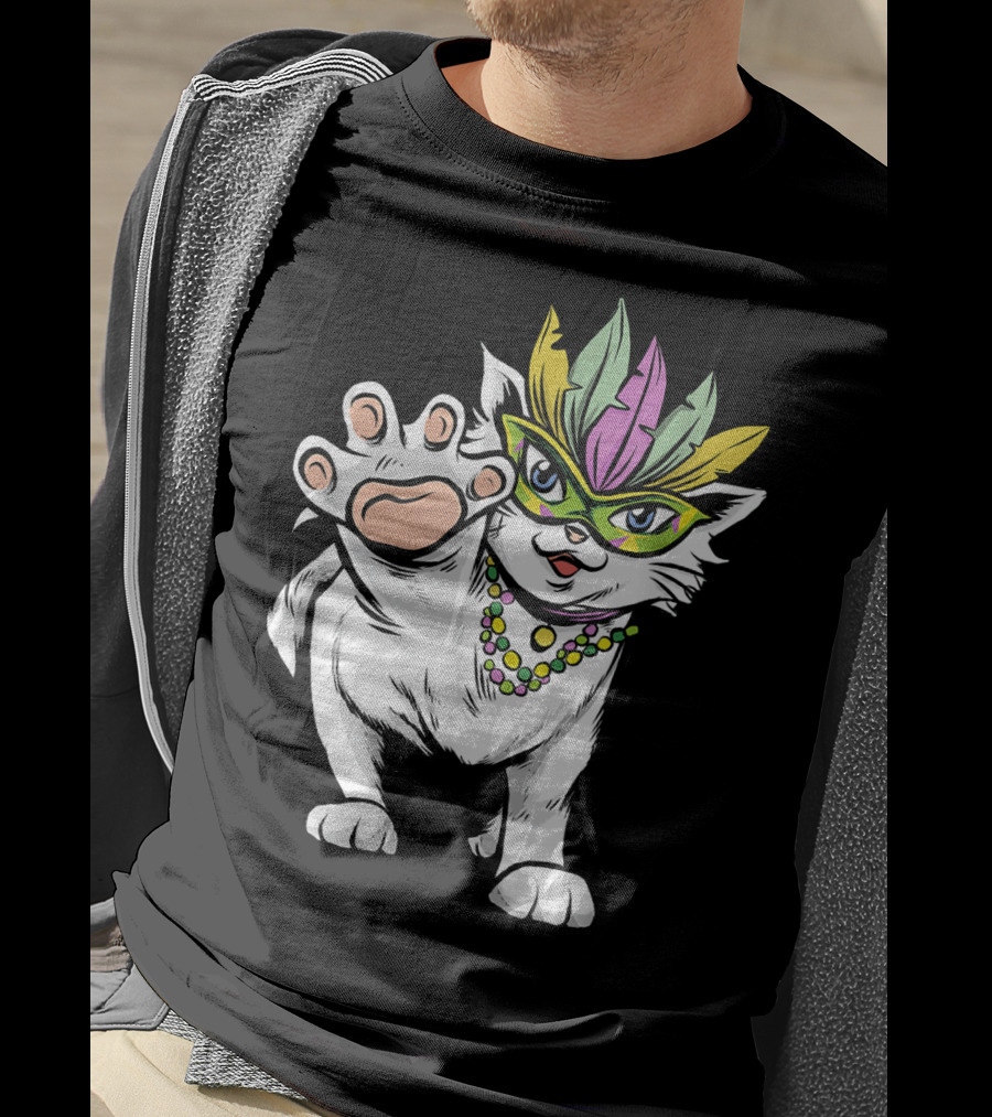 White Cat Mardi Gras Good Luck And Happiness T-Shirt
