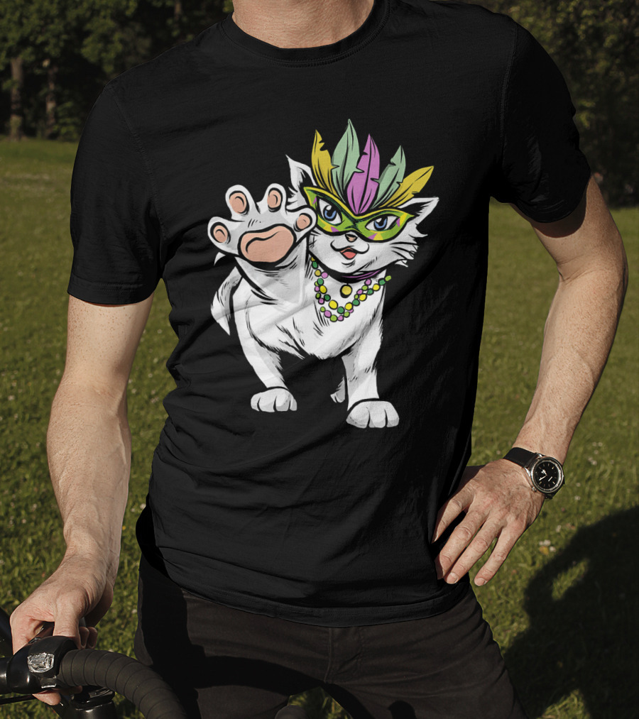 White Cat Mardi Gras Good Luck And Happiness T-Shirt