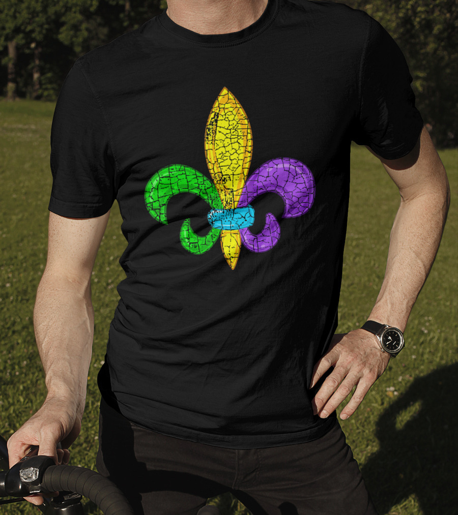 Fleur De Lis Mardi Gras Cute Fat Tuesday Cracked Texture T-Shirt