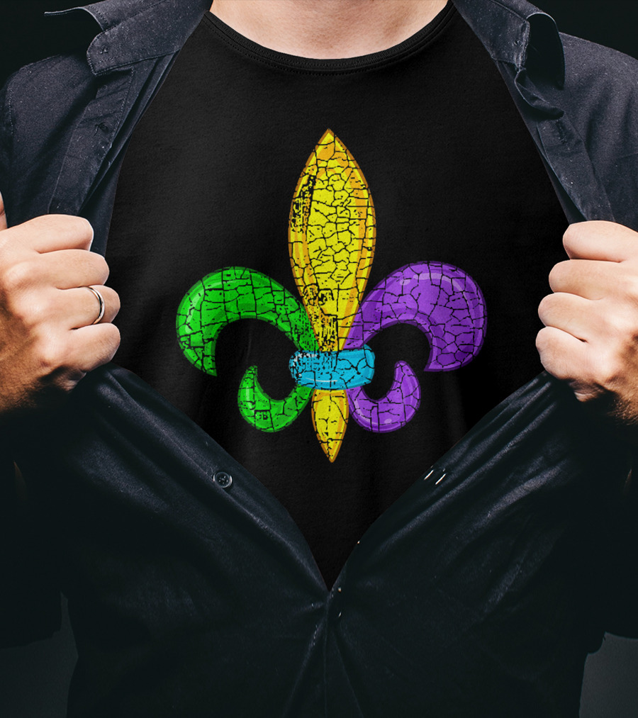Fleur De Lis Mardi Gras Cute Fat Tuesday Cracked Texture T-Shirt