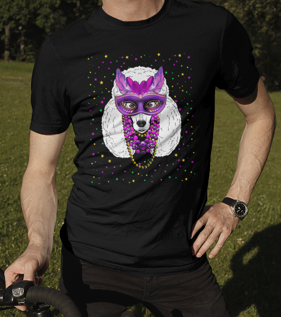 Mardi Gras Poodle With Funny Beads And Masquerade Mask T-Shirt