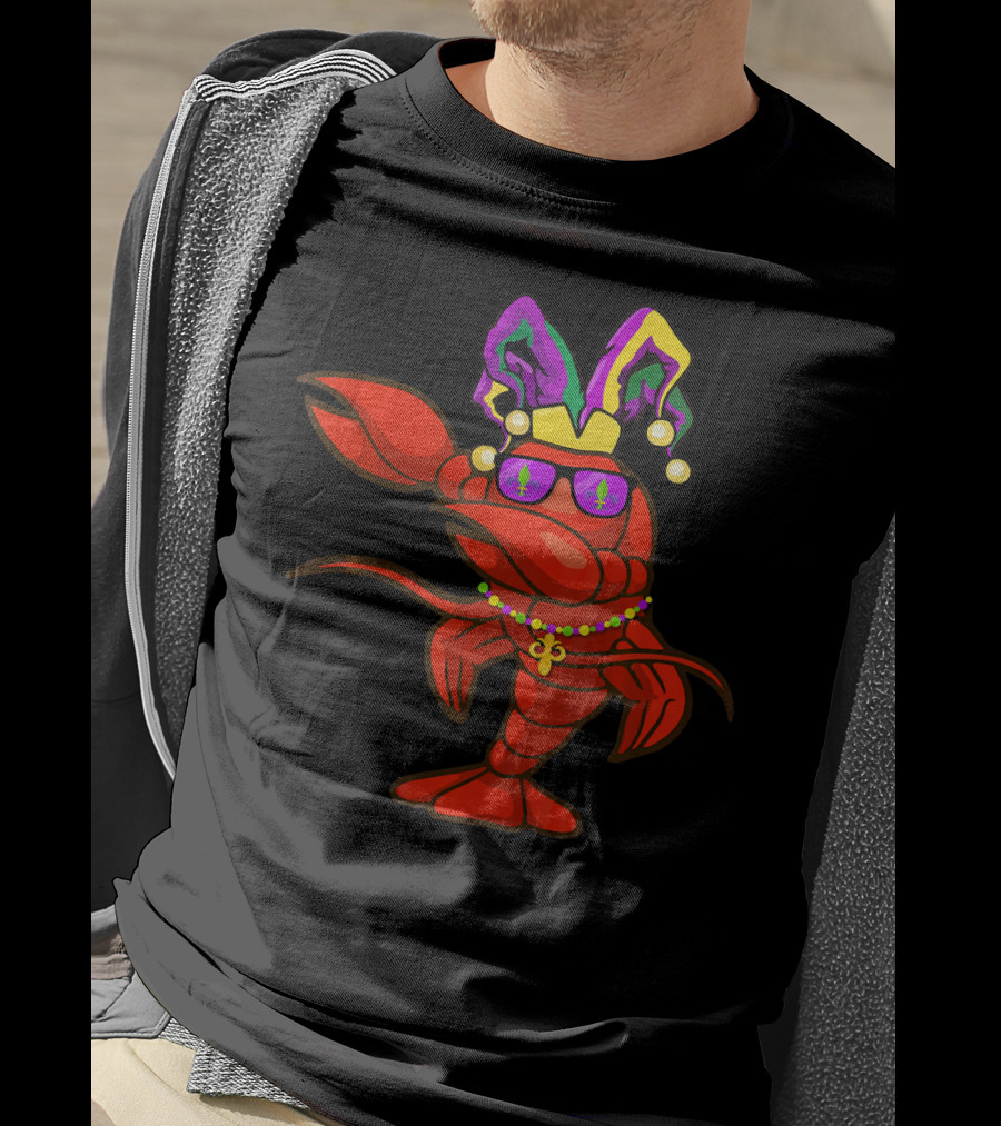 Dabbing Crawfish Mardi Gras Bead Hat Party T-Shirt