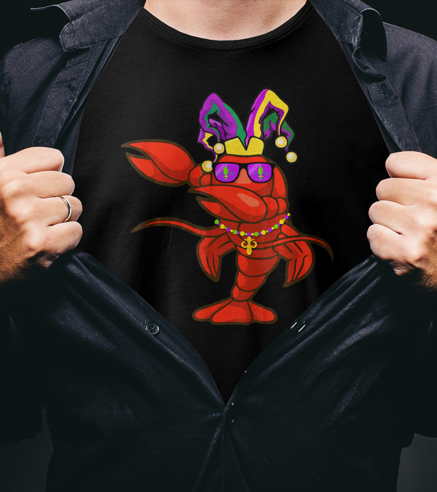 Dabbing Crawfish Mardi Gras Bead Hat Party T-Shirt