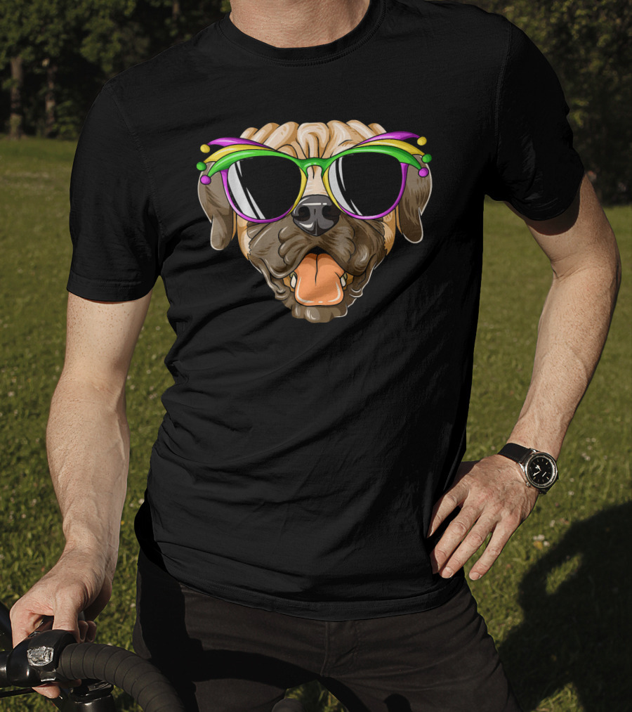 Mardi Gras Carnival Mask Mastiff Sunglasses Fun T-Shirt