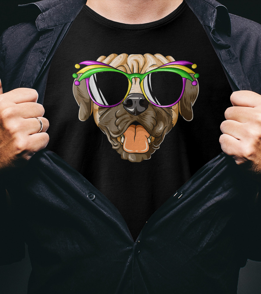 Mardi Gras Carnival Mask Mastiff Sunglasses Fun T-Shirt
